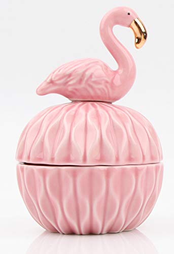 SEVENBEES Small Ceramic Flamingo Figurine Trinket Box for Jewelry,Ring,Earrings,Trinkets Tower,wedding candy