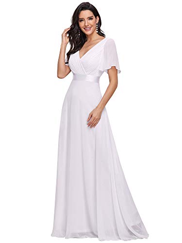 Ever-Pretty Women's Formal Dress Short Sleeve V-Neck Evening Dress Floor Length Mother of The Bride Dress White US14