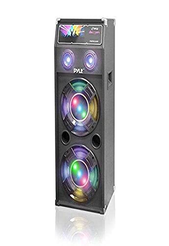 Pyle Passive Tower PA Speaker System - High Powered 1400W Disco Jam Outdoor Portable Sound Speakers w/ Dual 12' Subwoofer, 3' Tweeter, LED DJ Lights - 35mm Stand Mount, Handles - Pyle Pro PSUFM1240P