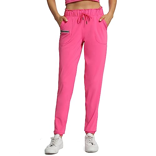 Haowind Joggers for Women with Pockets Elastic Waist Workout Sport Gym Pants Comfy Lounge Yoga Running Pants(Hot Pink M)