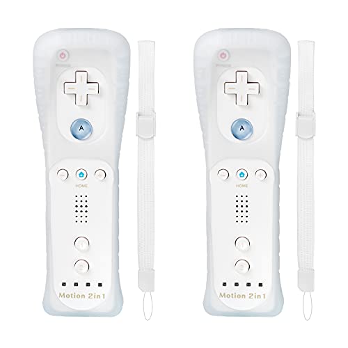 LORDONE Wii Remote Controller, Wireless Game Wii Remote with Motion Plus for Nintendo Wii and Wii U, with Silicone Case and Wrist Strap (2-Pack, White)