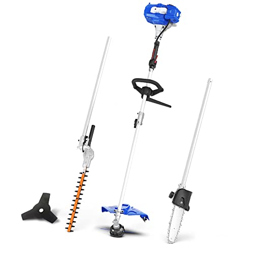 WILD BADGER POWER 26cc Weed Wacker Gas Powered, String Trimmer/Edger, Pole Saw, Hedge Trimmer and Brush Cutter Blade, 4-in-1 Multi Yard Care Tools, Rubber Handle & Shoulder Strap Included