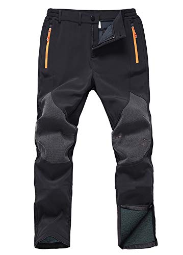 Gash Hao Mens Snow Ski Waterproof Softshell Snowboard Pants Outdoor Hiking Fleece Lined Zipper Bottom Leg (180Black, 34W x 32L)
