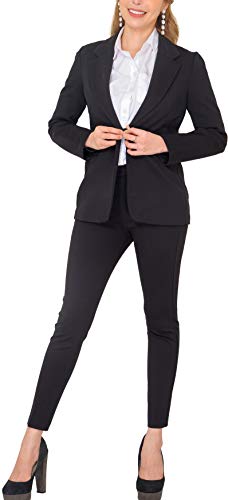 Marycrafts Women's Business Blazer Pant Suit Set for Work 8 Black