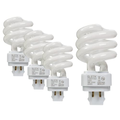 SLEEKLIGHTING 13 Watt T3 Spiral CFL 4 Pin G24Q-1 Base Light Bulb 2700K 800lm - Compact Fluorescent -Warm White Light 4pack