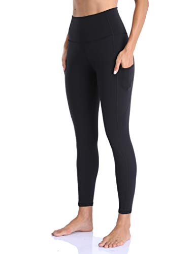 YUNOGA Women's High Waist Buttery Soft Athletic Yoga Pants 25' Inseam Leggings with Pockets (L, Black)