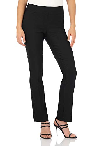 Rekucci Women's Ease Into Comfort Straight Leg Pant with Tummy Control (4 Short, Black)