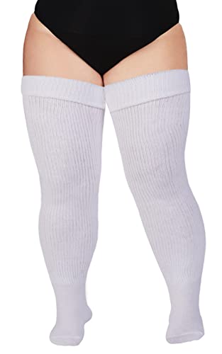 Plus Size Womens Thigh High Socks for Thick Thighs- Extra Long & Thick Over the Knee Stockings- Leg Warmer Boot Socks (Snow White)