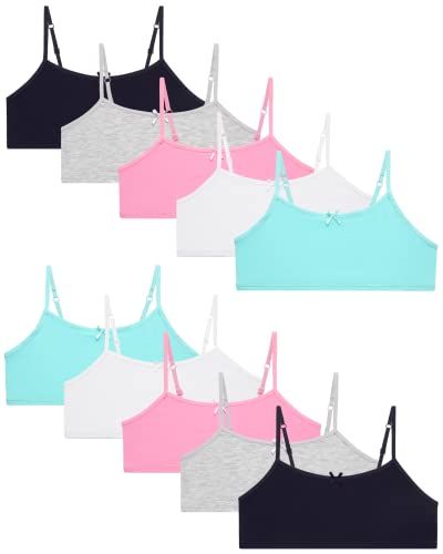 Rene Rofe Girls' Joelle Training Bra ? 10 Pack Stretch Cotton Cami Bralette (7-14), Size Large/(10-12), Asst #5