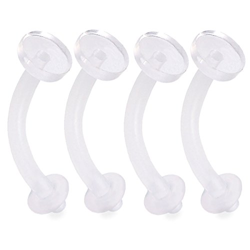 bodyjewellery 4pcs 16g Curved Barbell Eyebrow Piercing Rings Clear Retainer Bioflex Bendable Flexible Acrylic Invisible Gauge - 8mm
