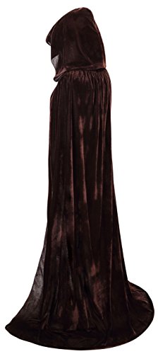 VGLOOK Unisex Adults Hooded Cloak Velvet Cape for Halloween Cosplay Costumes 59inch Brown