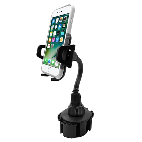 Macally Car Cup Holder Phone Mount - Securely Holds Phones up to 4.1” Wide - Flexible Gooseneck & 360° Rotatable Cradle