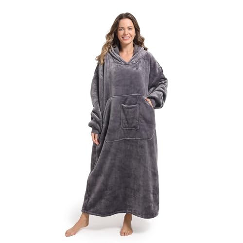 FUSSEDA Oversized Wearable Blanket Sweatshirt, Super Thick Warm Fleece Cozy Sherpa Hooded with Pockets and Sleeves Snuggie Gift for Women and Men