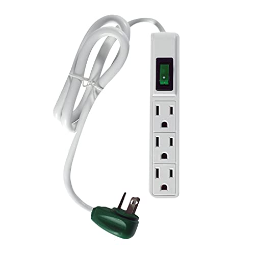 Go Green Power Inc. 2.5ft 3-Outlet Power Strip - Compact, Durable, Ideal for Travel & Home Use with Right-Angled Plug and Circuit Breaker - GG-13002MS