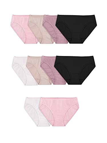 Fruit of the Loom Women's Eversoft Cotton Bikini Underwear, Tag Free & Breathable, Cotton-10 Pack-Assorted Neutrals, 6