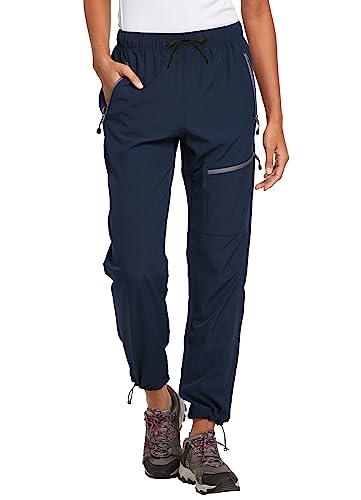BALEAF Women's Petite Hiking Pants Lightweight Quick Dry Water Resistant Cargo Pants 27'' Inseam for All Seasons Navy Blue Size L
