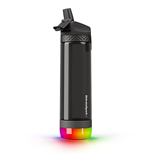 Hidrate Spark PRO Lite Smart Water Bottle – Tritan Plastic – Tracks Water Intake with Bluetooth, LED Glow Reminder When You Need to Drink – Straw Lid, 24 oz, Black