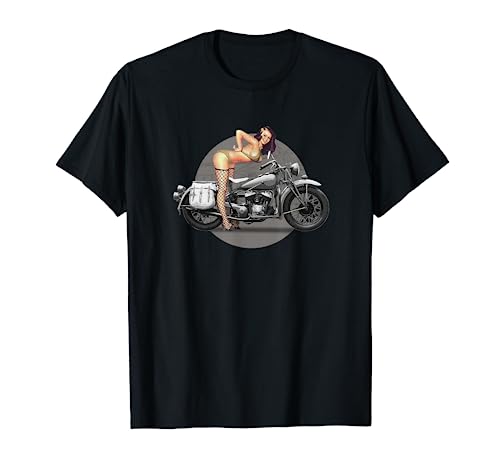Pin-up girl classic motorcycle retro WW2 T-Shirt