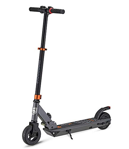 Mongoose React E4 Electric Kids Scooter, Boys & Girls Ages 13+, Max Rider Weight Up to 175lbs, Top Speed of 15.5MPH, Kickstand, Aluminum Handlebars and Frame, Foot Brake, Belt-Drive Motor, Grey/Orange
