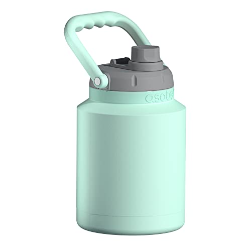 Asobu Mini Stainless Steel Double Walled Vacuum Insulated 33 Ounce Jug With Full Hand Easy Carry Handle and Pop Up Straw Water Bottle (Mint)