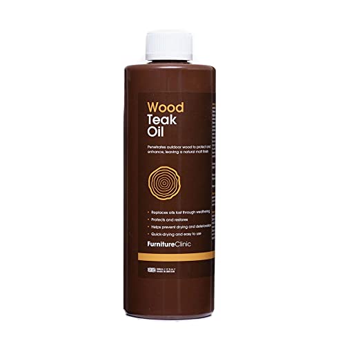 Furniture Clinic Teak Oil | Wood Oil Protects and Cleans Outdoor and Indoor Furniture | Restores & Protects Wood, Prevents Drying & Other Damage | Natural Matte Finish | Safe for Daily Use, 17oz/500ml