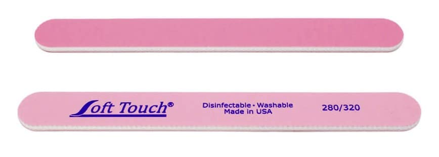 Soft Touch Nail File, Double Sided – 280/320 Grit, Light/Dark Pink, for Natural Nails, 7 Inch - 5 Piece