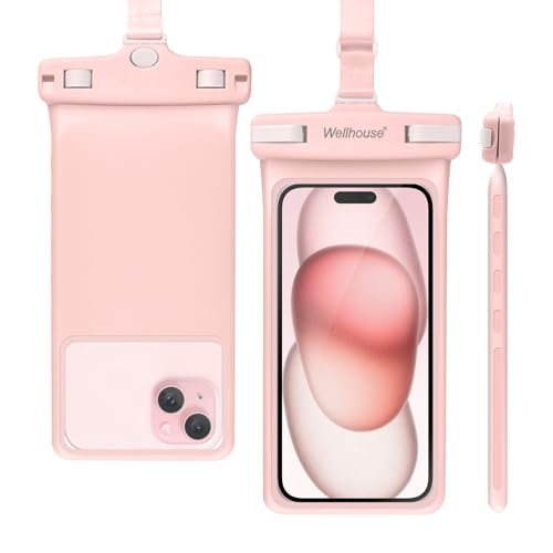 wellhouse Waterproof Phone Pouch, Waterproof Phone Case for iPhone 15 14 13 12 Pro Max XS Samsung, IPX8 3D Cellphone Dry Bag Beach Essentials Pink 1Pack 7.0'