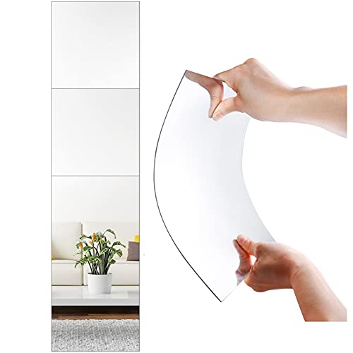 SLDIYWOW Wall Mirror Full Length, 4Pcs Full Body Mirror for Bedroom, Safety Unbreakable Mirror Great for Baby Kids Toddler, Full Body Mirror Tiles for Bedroom, Home Gym, Living Room
