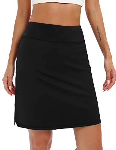 LouKeith 20’’ Knee Length Skorts Skirts for Women Tennis Skirts Athletic Golf Skorts Casual Workout Skirt with Shorts Pockets Black M