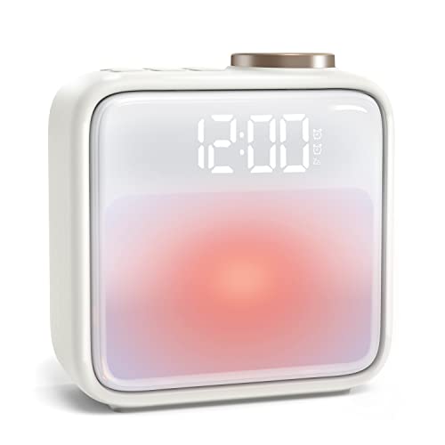 AIRIVO Alarm Clock Night Lights, Built-in Battery Alarm Clock for Bedrooms, 6 Scenes & White Noise Sync, Dual Alarms & Snooze, for Heavy Sleepers, Gifts for Kids Teens