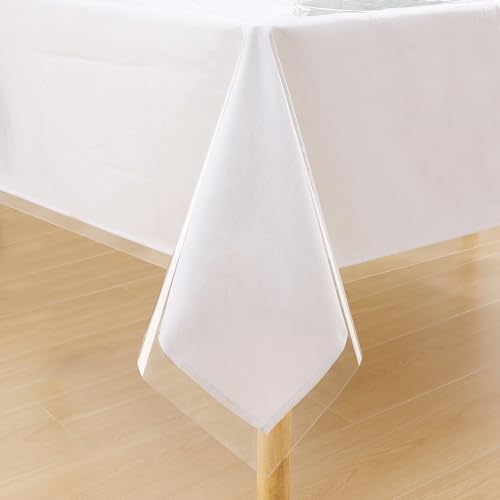 smiry Rectangle Clear Table Cloth 60x84 Inch, Waterproof Wipeable Vinyl Tablecloths Protector, Oil Spill Proof Transparent Plastic Table Cover for Dining, Picnic, Camping, Outdoor