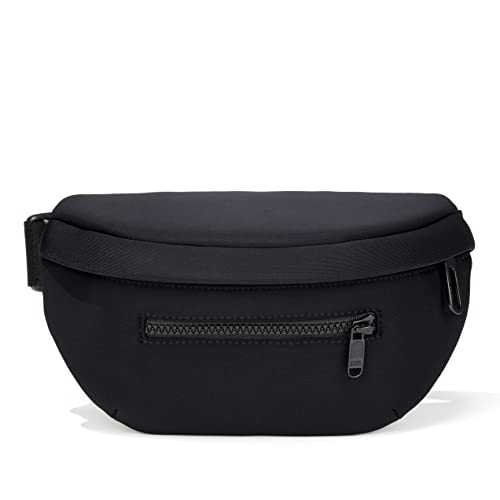 Pander Neoprene Fanny Pack 3 Pockets Waist Bag for Men & Women Fashion Water Resistant Hip Bum Bag with Adjustable Belt for Running Travel Hiking Workout Sports (Black, One Size)