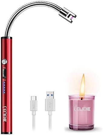 Candle Lighter, Upgraded USB Charging Arc Lighter with 360° Flexible Neck, Suitable Ignite Light Candles Gas Stoves Camping Cooking Barbecue Fireworks Flame - red