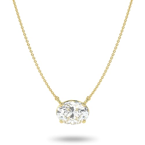 Carbon Atelier IGI Certified 1 Carat Oval Shape Lab Grown Diamond Horizontal Solitaire Pendant Necklace for Women I 14k Yellow Gold Necklace (G-H, VS1-VS2, cttw) I 18 Inch Long Chain I Lobster Claw