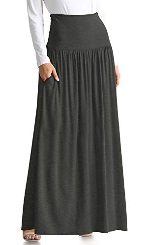 Charcoal Skirts for Women Ankle Length Skirt Casual Long Skirt High Waisted Maxi Skirt Reg and Plus Size Skirt Long Skirt (Size X-Large, Charcoal)