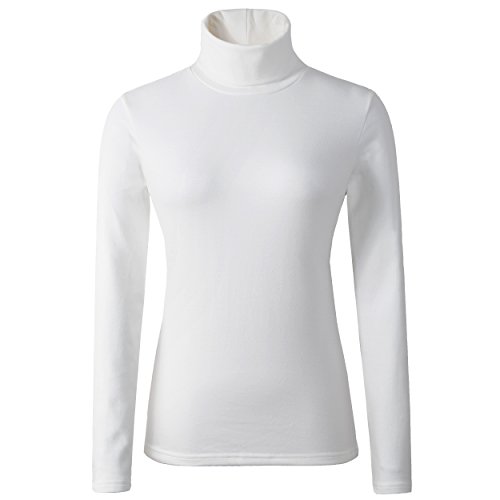 HieasyFit Women's Cotton Turtleneck Top Basic Layering Thermal Underwear Ivory M