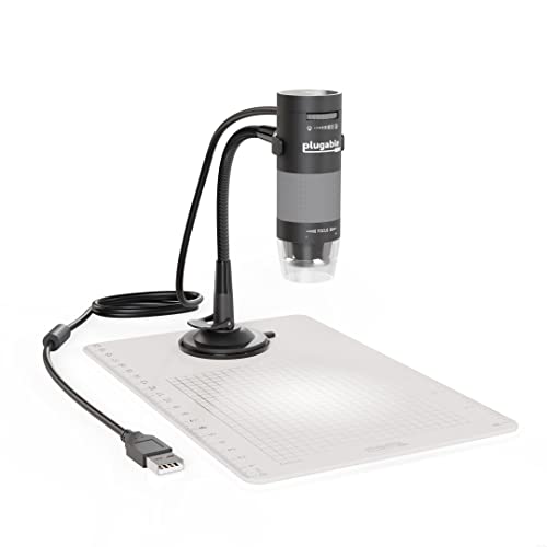 Plugable Digital Microscope with Flexible Arm Observation Stand Compatible with USB and USB-C Windows, macOS, ChromeOS, iPad (USB C), Android, Linux Systems (2MP, 250x Magnification)