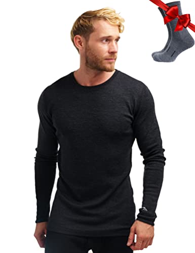 Merino.tech Merino Wool Base Layer - Mens 100% Merino Wool Long Sleeve Thermal Shirts Midweight + Socks (Medium, Charcoal Gray 250)