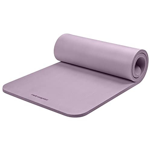 Retrospec Solana Yoga Mat 1' Thick with Nylon Strap for Men & Women - Non Slip Exercise Mat for Home Yoga, Pilates, Stretching, Floor & Fitness Workouts, Violet Haze