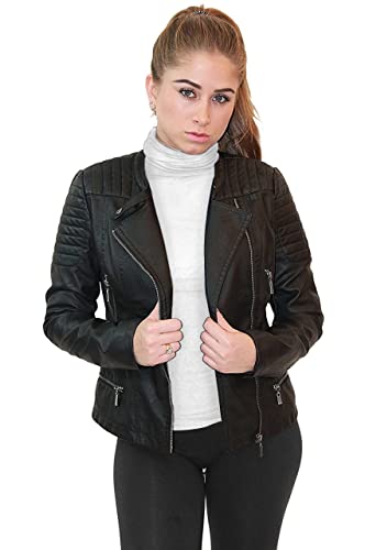 Olivia Miller Womens Faux Leather Zip Up Moto Biker Jacket JK5207S Black Large