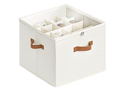 StorageWorks Shoe Organizer for Closet, Fabric Shoe Storage Bins with Clear Cover, Adjustable Dividers for Shoe Storage, Beige, 1-Pack, Shoe Cube Organizer Fits up to 14 Pairs