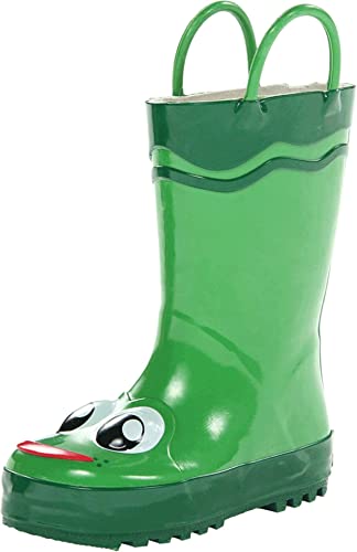 Western Chief Boys Waterproof Printed Rain Boot with Easy Pull On Handles, Fritz the Frog, 4 M US Big Kid