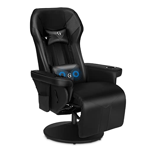 King Throne Ergonomic Gaming Chair Swivel Reclining Chair Video Racing Chair High Back Recliner with Speaker, Massage Lumbar Support, Footrest, Backrest, Headrest and Cupholder, Black