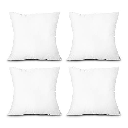 EDOW Throw Pillow Inserts, Set of 4 Lightweight Down Alternative Polyester Pillow, Couch Cushion, Sham Stuffer, Machine Washable. (White, 18x18)