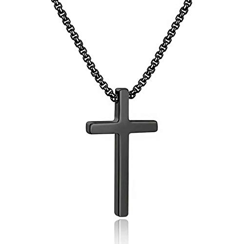 M MOOHAM Stainless Steel Cross Pendant Necklaces for Men Women Pendant Chain 20 Inch Black, Religious Christian Confirmation Gifts for Teenage Men