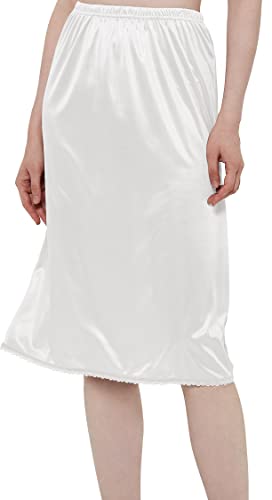 GYS Half Slip for Women Anti-Static Under Dress Lace Midi Underskirt, White, Small