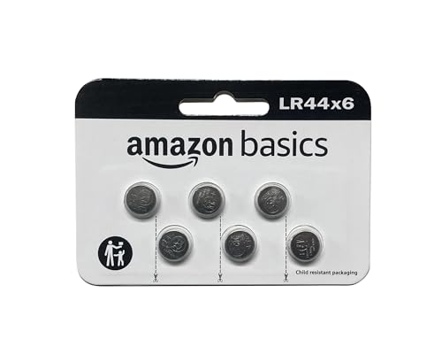 Amazon Basics 6-Pack LR44 Alkaline Button Coin Cell Battery, 1.5 Volt, Long Lasting Power, Mercury-Free