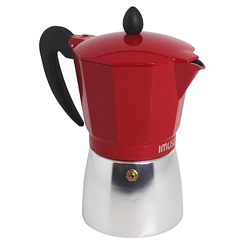 IMUSA USA Red Aluminum Stovetop 6-cup Classic Italian and Cuban Espresso Maker (B120-43T), Silver/Red