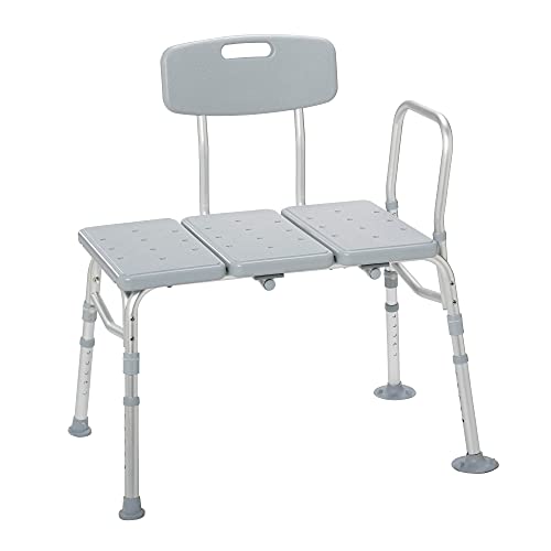 Drive Medical 12011KD-1 Tub Transfer Bench For Bathtub, Height Adjustable Shower Bench with Backrest, Shower Seat Shower Chair Bath Chair for Elderly, Seniors, Arm Support for Transfer, 400 Weight Cap
