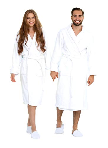 BIOLINEN Premium 100% Cotton Terry Shawl Bath Robe Collar with FREE Slippers - ONE Unisex Men & Women Spa Robe